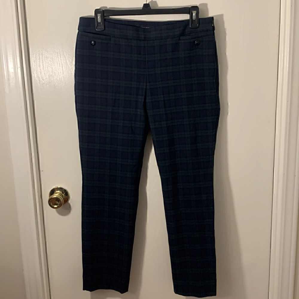 Banana Republic GUC blue/green tartan Sloan straight leg skinny fit Sz 6 petite